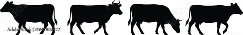cow silhouette black cattle farm animal walking grazing side view livestock dairy heifer bull wildlife vector icon set collection outline graphic