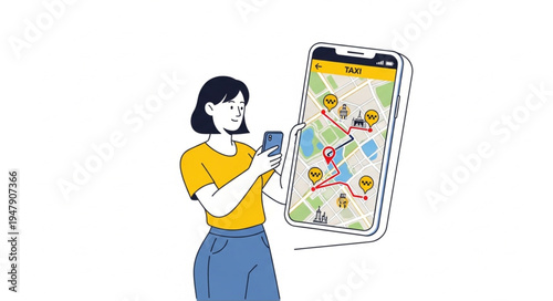 Woman Using Smartphone with Graphics.