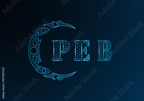 Low poly letter logo PEB design. PEB letter logo low poly vector design on blue color gradient background. PEB logo low poly design
