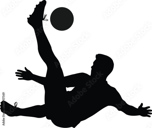 Black silhouette of a soccer player performing a bicycle kick