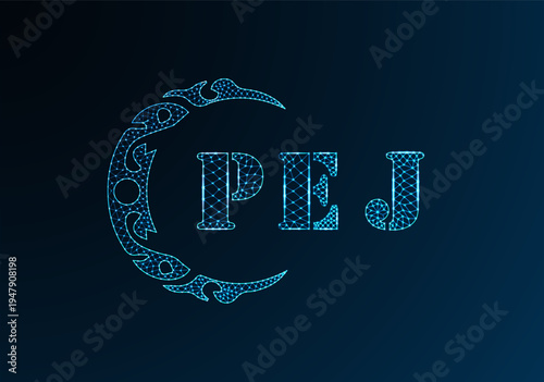 Low poly letter logo PEJ design. PEJ letter logo low poly vector design on blue color gradient background. PEJ logo low poly design