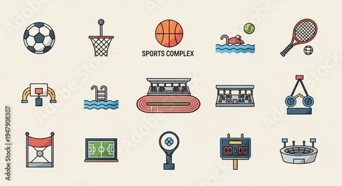 Sports and Recreation Icons - A Colorful Collection of Sporting Activities and Equipment.
