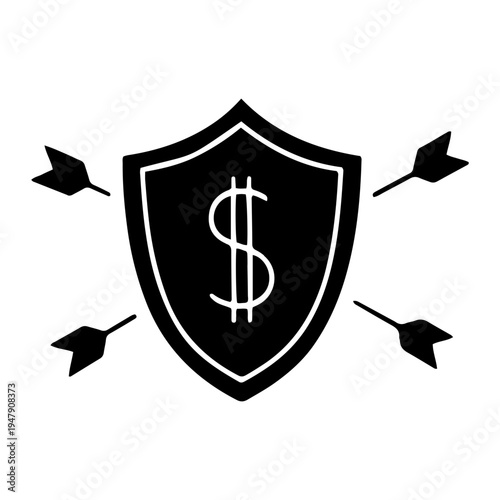 A hand-drawn shield with a dollar sign protects personal finance from arrows.