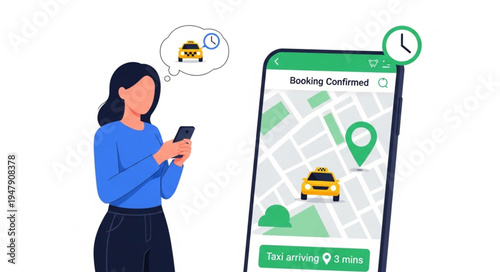 Woman Using Ride Sharing App.