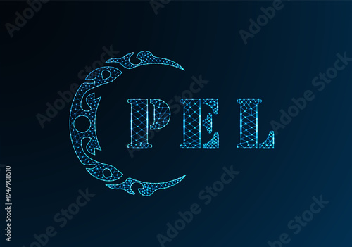Low poly letter logo PEL design. PEL letter logo low poly vector design on blue color gradient background. PEL logo low poly design