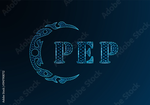 Low poly letter logo PEP design. PEP letter logo low poly vector design on blue color gradient background. PEP logo low poly design