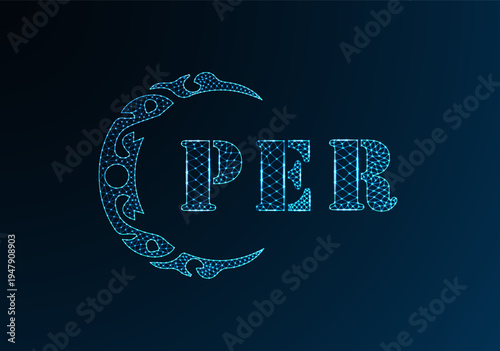 Low poly letter logo PER design. PER letter logo low poly vector design on blue color gradient background. PER logo low poly design