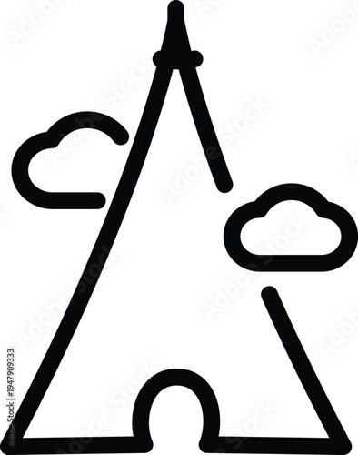 Famous Paris tower among white clouds