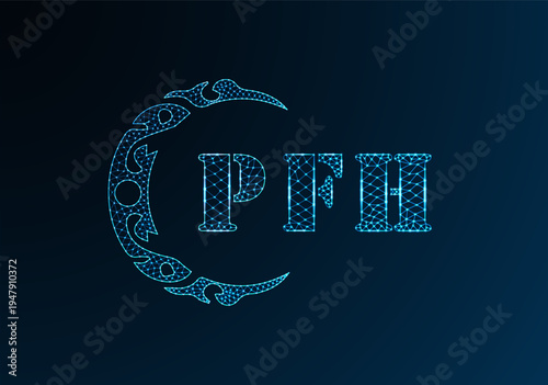 Low poly letter logo PFH design. PFH letter logo low poly vector design on blue color gradient background. PFH logo low poly design