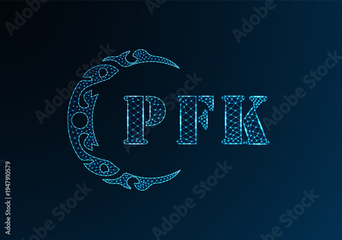 Low poly letter logo PFK design. PFK letter logo low poly vector design on blue color gradient background. PFK logo low poly design