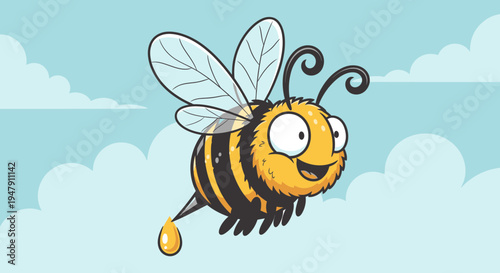 Cartoon bee flying in air 1.