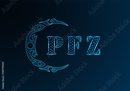 Low poly letter logo PFZ design. PFZ letter logo low poly vector design on blue color gradient background. PFZ logo low poly design