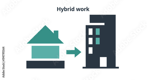 Hybrid work concept with icons.