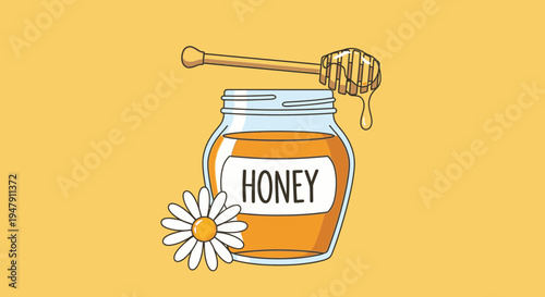 Jar of honey with dipper stick 2.