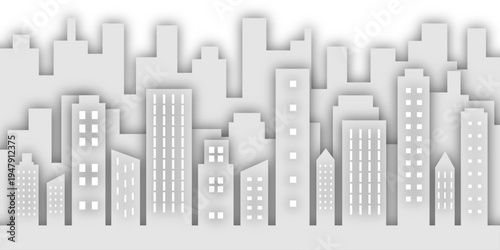 Cityscape Silhouette: A sophisticated and modern cityscape silhouette, rendered with clean lines, presents a minimalist representation of urban life, ideal for diverse design applications.