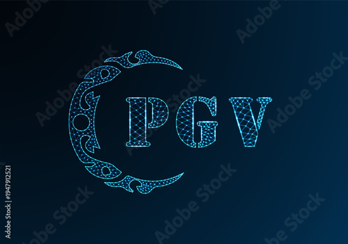 Low poly letter logo PGV design. PGV letter logo low poly vector design on blue color gradient background. PGV logo low poly design