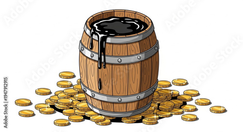 Wooden Barrel with Gold Coins.