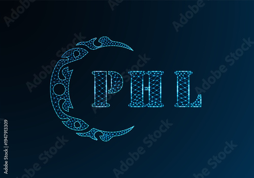 Low poly letter logo PHL design. PHL letter logo low poly vector design on blue color gradient background. PHL logo low poly design