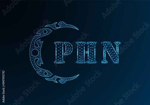 Low poly letter logo PHN design. PHN letter logo low poly vector design on blue color gradient background. PHN logo low poly design