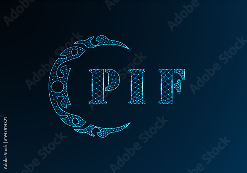Low poly letter logo PIF design. PIF letter logo low poly vector design on blue color gradient background. PIF logo low poly design