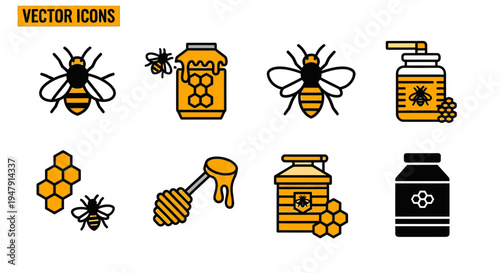 Bee Honey Icon Set Collection.