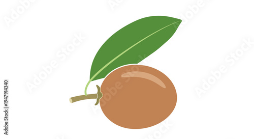 Brown fruit with green leaf.