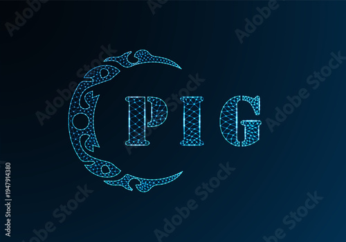Low poly letter logo PIG design. PIG letter logo low poly vector design on blue color gradient background. PIG logo low poly design