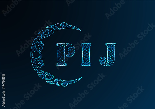 Low poly letter logo PIJ design. PIJ letter logo low poly vector design on blue color gradient background. PIJ logo low poly design