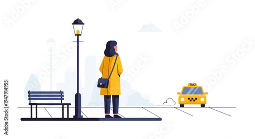 Woman waits for taxi alone.