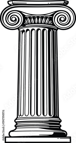 Black and white of a Greek Doric column architecture ancient
