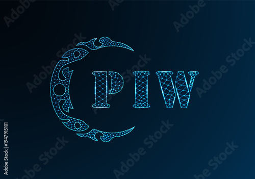 Low poly letter logo PIW design. PIW letter logo low poly vector design on blue color gradient background. PIW logo low poly design