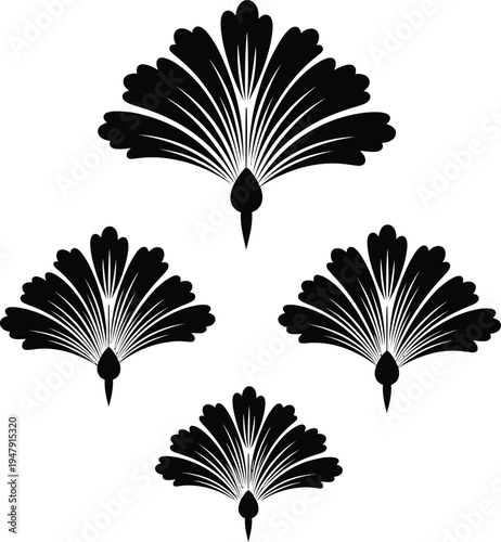 Black floral fan shapes on white background
