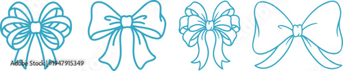 Four stylish variations of decorative bows with elegant turquoise outlines