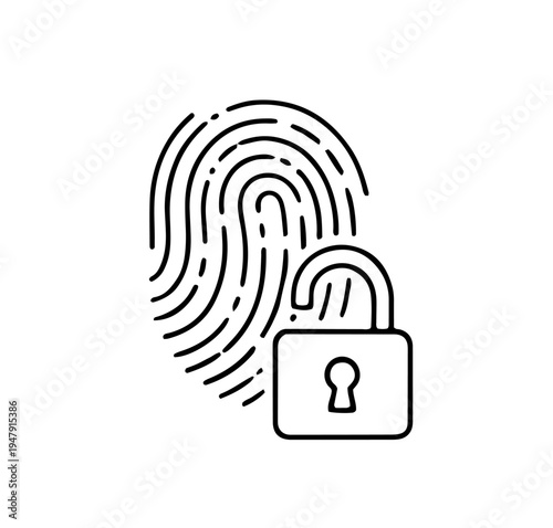 Fingerprint Unlock Security Icon Biometric Identification Access Symbol Open Padlock Data Protection Concept Vector Illustration