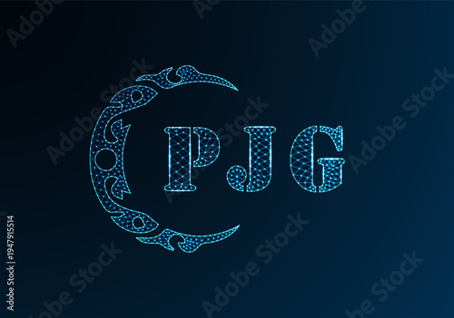 Low poly letter logo PJG design. PJG letter logo low poly vector design on blue color gradient background. PJG logo low poly design