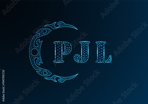 Low poly letter logo PJL design. PJL letter logo low poly vector design on blue color gradient background. PJL logo low poly design