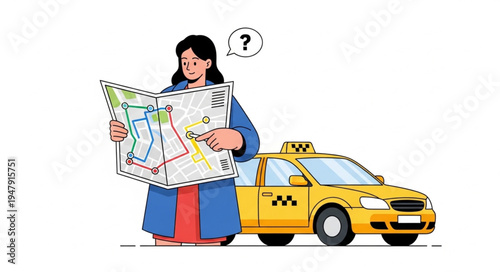Woman with taxi map.