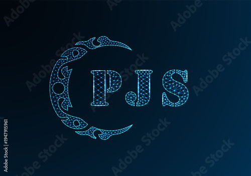 Low poly letter logo PJS design. PJS letter logo low poly vector design on blue color gradient background. PJS logo low poly design