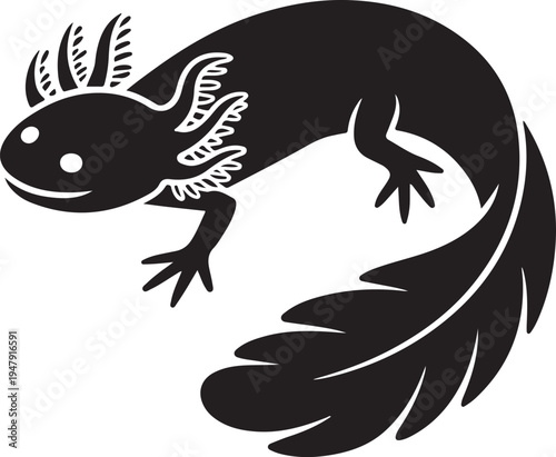 Black Silhouette of an Axolotl on a White Background