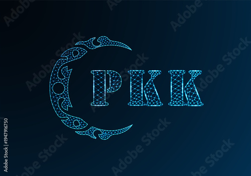Low poly letter logo PKK design. PKK letter logo low poly vector design on blue color gradient background. PKK logo low poly design