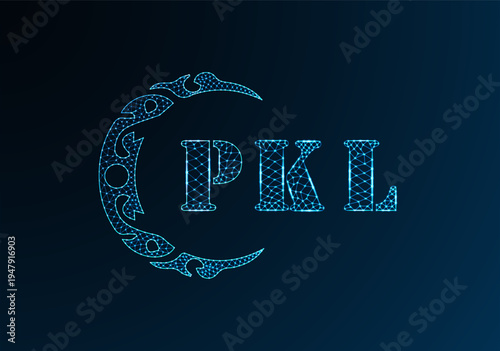 Low poly letter logo PKL design. PKL letter logo low poly vector design on blue color gradient background. PKL logo low poly design