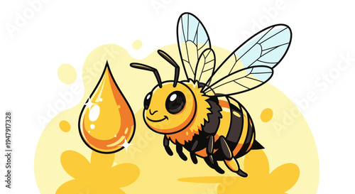 Cartoon bee with honey drop 2.