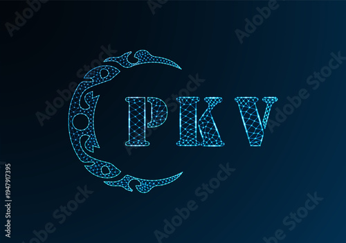 Low poly letter logo PKV design. PKV letter logo low poly vector design on blue color gradient background. PKV logo low poly design
