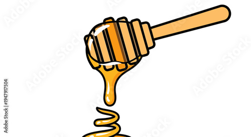 Honey dripping from dipper tool slowly.