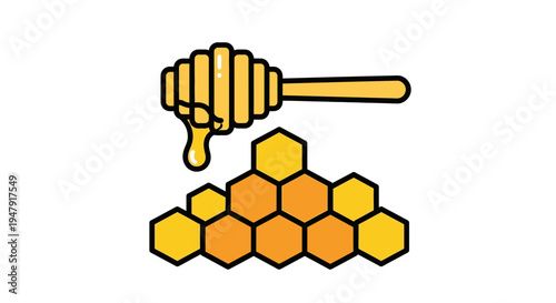 Honeycomb with dripping honey dipper tool.
