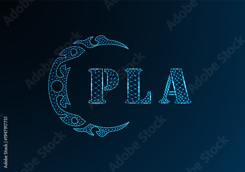 Low poly letter logo PLA design. PLA letter logo low poly vector design on blue color gradient background. PLA logo low poly design