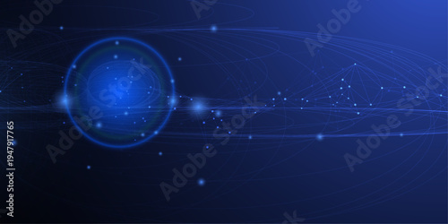 Vector Abstract futuristic technology background. Modern digital cyberspace with technology element, fractal datum lines, chaos of molecule and wave patterns. Futuristic, dark science space background