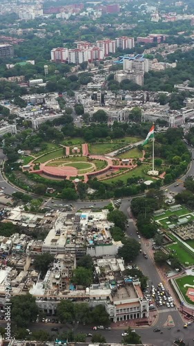 Vertical Aerial View of Connaught Place and Central Park New Delhi India