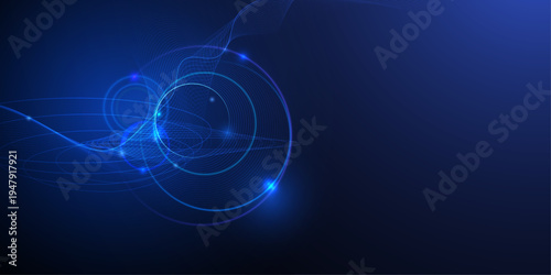 Vector Abstract futuristic technology background. Modern digital cyberspace with technology elements, fractal datum lines, chaos of molecule and wave patterns. Futuristic, dark science space backgroun