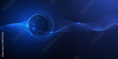 Vector Abstract futuristic technology background. Modern digital cyberspace with technology elements, fractal datum lines, chaos of wave patterns. Futuristic, dark science space background